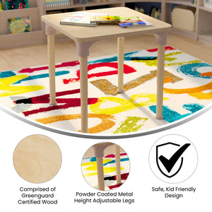 English Elm Bright Activity Table 24" Square Adjustable Height for Classroom - Durable, Safe, Versatile Use MK-ME088023-GG