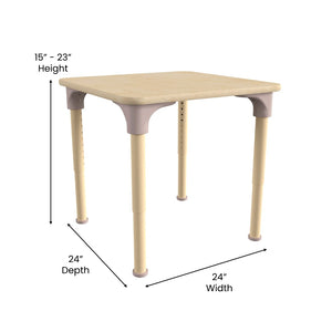 English Elm Bright Activity Table 24" Square Adjustable Height for Classroom - Durable, Safe, Versatile Use MK-ME088023-GG