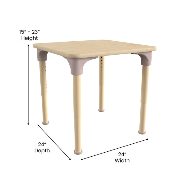 English Elm Bright Activity Table 24" Square Adjustable Height for Classroom - Durable, Safe, Versatile Use MK-ME088023-GG