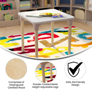 English Elm Bright Beginnings 24" Square Adjustable Classroom Activity Table - Durable, Kid-Safe & Versatile Design MK-ME088024-GG