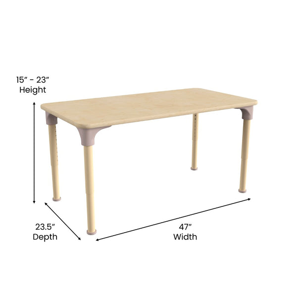 English Elm Bright Classroom Adjustable Height Activity Table - 23.5" x 47" - Durable Beech Design for Kids MK-ME088025-GG