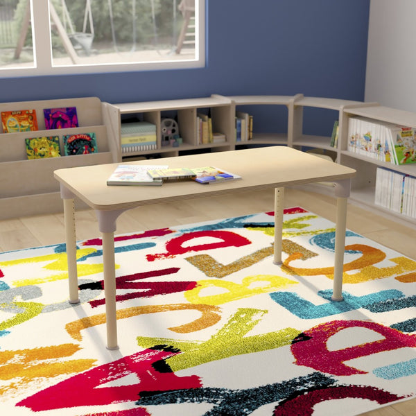 English Elm Bright Classroom Adjustable Height Activity Table - 23.5" x 47" - Durable Beech Design for Kids MK-ME088025-GG