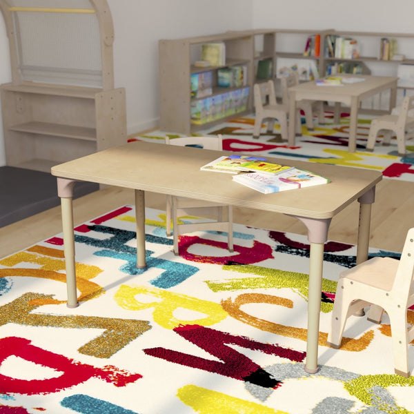 English Elm Bright Classroom Adjustable Height Activity Table - 23.5" x 47" - Durable Beech Design for Kids MK-ME088025-GG