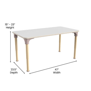 English Elm Bright Classroom Activity Table - 23.5" x 47" Adjustable Height for Kids, Beech/White Finish, Durable! MK-ME088026-GG