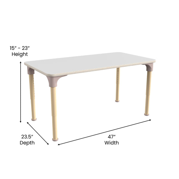 English Elm Bright Classroom Activity Table - 23.5" x 47" Adjustable Height for Kids, Beech/White Finish, Durable! MK-ME088026-GG