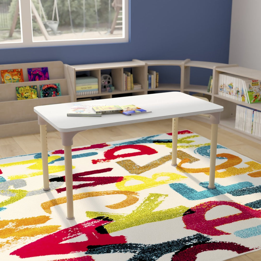 English Elm Bright Classroom Activity Table - 23.5" x 47" Adjustable Height for Kids, Beech/White Finish, Durable! MK-ME088026-GG