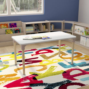 English Elm Bright Classroom Activity Table - 23.5" x 47" Adjustable Height for Kids, Beech/White Finish, Durable! MK-ME088026-GG