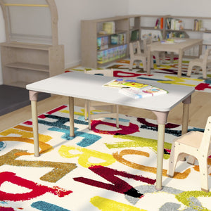 English Elm Bright Classroom Activity Table - 23.5" x 47" Adjustable Height for Kids, Beech/White Finish, Durable! MK-ME088026-GG