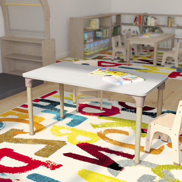 English Elm Bright Classroom Activity Table - 23.5" x 47" Adjustable Height for Kids, Beech/White Finish, Durable! MK-ME088026-GG
