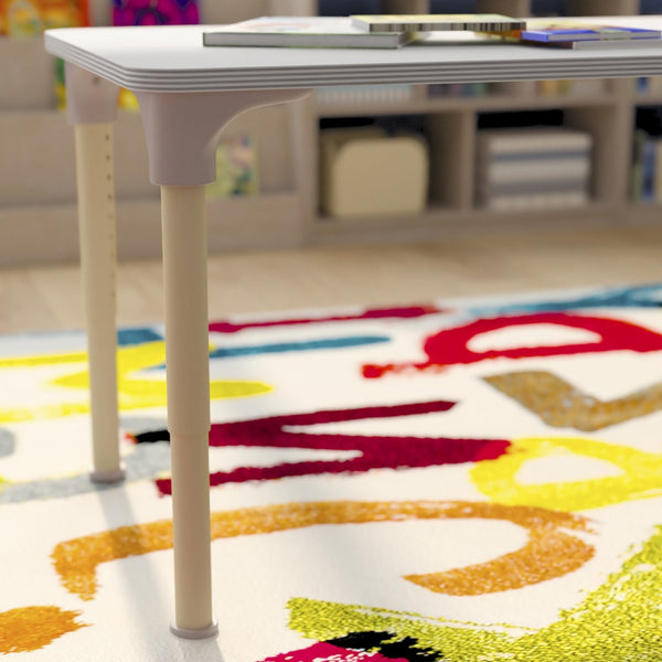 English Elm Bright Classroom Activity Table - 23.5" x 47" Adjustable Height for Kids, Beech/White Finish, Durable! MK-ME088026-GG