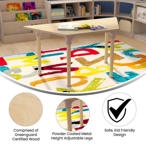 English Elm Bright Beginnings 47" Adjustable Height Classroom Trapezoid Table - Durable Beech Top & Metal Legs MK-ME088027-GG