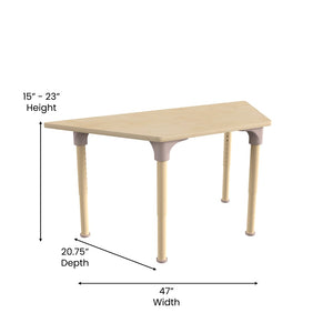 English Elm Bright Beginnings 47" Adjustable Height Classroom Trapezoid Table - Durable Beech Top & Metal Legs MK-ME088027-GG
