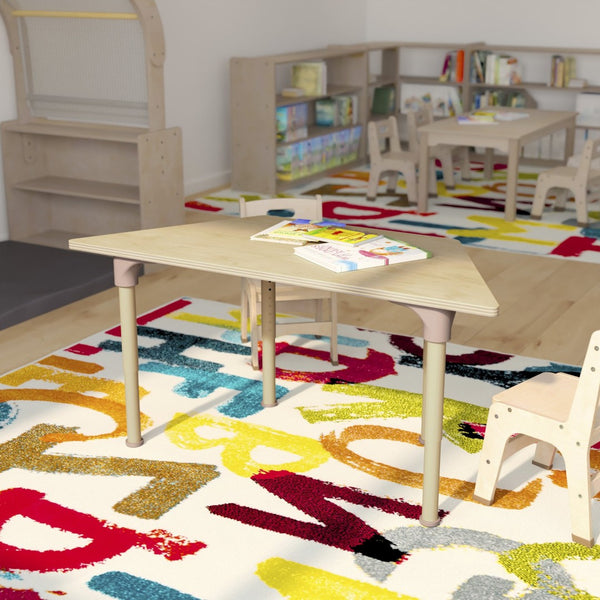 English Elm Bright Beginnings 47" Adjustable Height Classroom Trapezoid Table - Durable Beech Top & Metal Legs MK-ME088027-GG