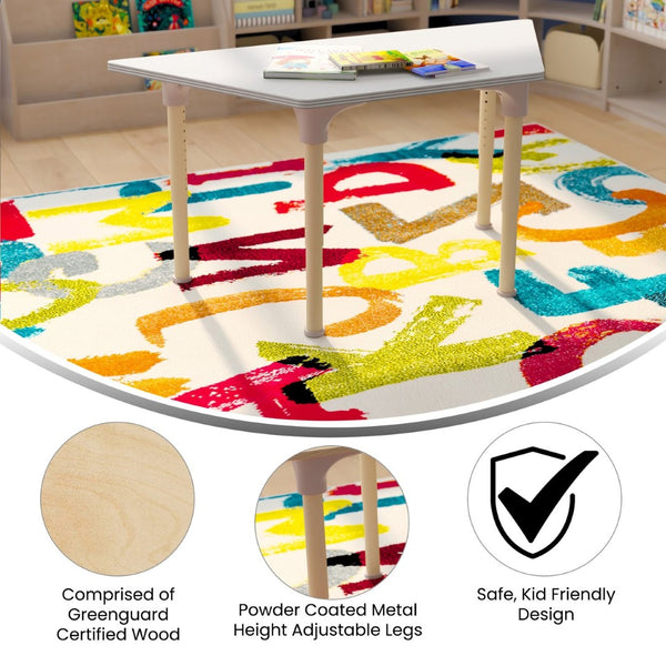 English Elm Bright Beginnings 47" Adjustable Height Wooden Trapezoid Table - Perfect for Classroom Activities & Growth MK-ME088028-GG