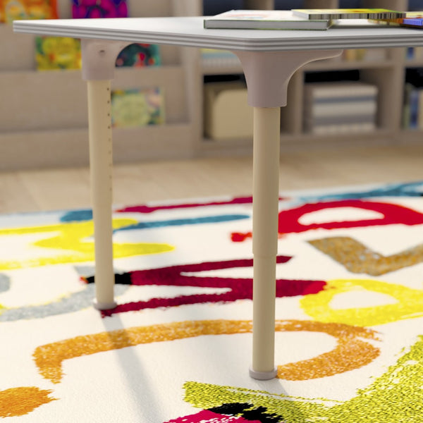 English Elm Bright Beginnings 47" Adjustable Height Wooden Trapezoid Table - Perfect for Classroom Activities & Growth MK-ME088028-GG