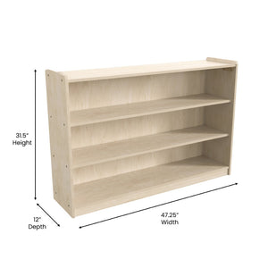 English Elm Bright Beginnings Extra Wide 3 Shelf Wooden Classroom Storage Unit - Safe, Durable, Kid-Friendly Design MK-ME088029-GG
