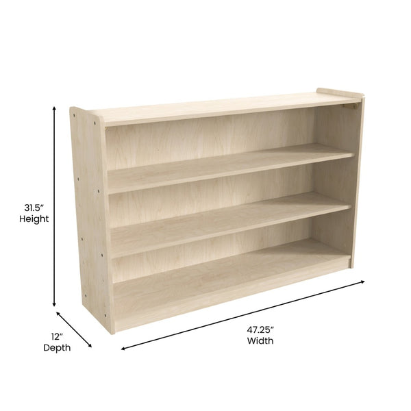 English Elm Bright Beginnings Extra Wide 3 Shelf Wooden Classroom Storage Unit - Safe, Durable, Kid-Friendly Design MK-ME088029-GG