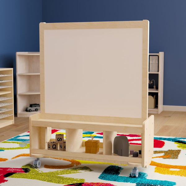 English Elm Bright Beginnings Mobile Art Station for 2 – Dual-Sided Chalkboard & Whiteboard with Storage & Wheels MK-ME09050-GG