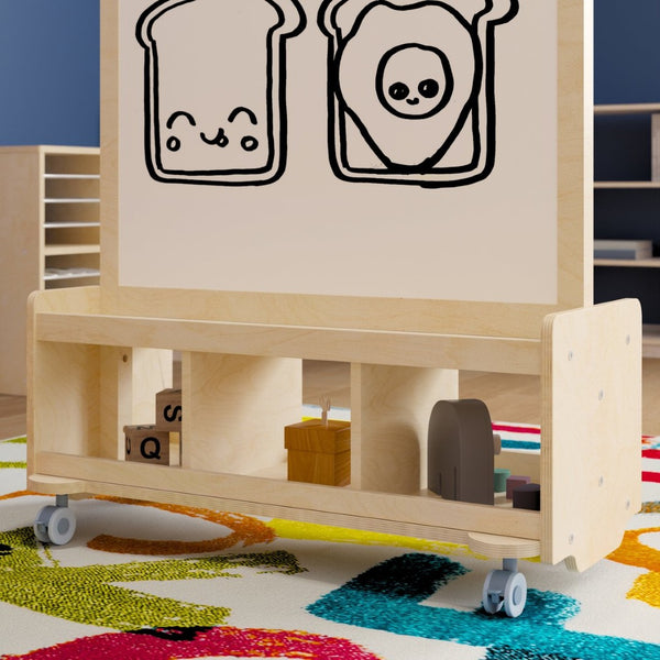 English Elm Bright Beginnings Mobile Art Station for 2 – Dual-Sided Chalkboard & Whiteboard with Storage & Wheels MK-ME09050-GG