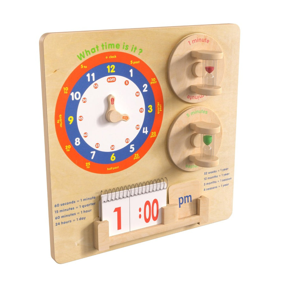 English Elm Bright Beginnings Telling Time Wall Activity Board - Durable STEAM Learning Tool for Classrooms MK-ME09609-GG