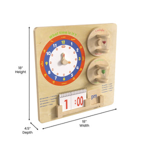 English Elm Bright Beginnings Telling Time Wall Activity Board - Durable STEAM Learning Tool for Classrooms MK-ME09609-GG