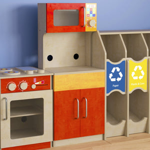 English Elm Bright Children's Kitchen Cabinet - Greenguard Certified, Durable Wooden Playset with Microwave & Storage MK-ME10292-GG