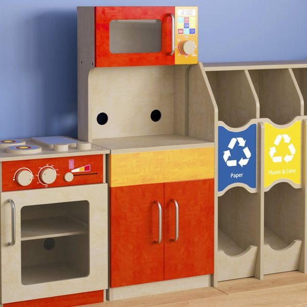 English Elm Bright Children's Kitchen Cabinet - Greenguard Certified, Durable Wooden Playset with Microwave & Storage MK-ME10292-GG