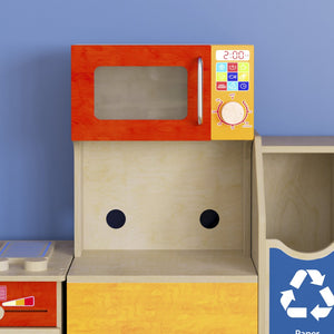 English Elm Bright Children's Kitchen Cabinet - Greenguard Certified, Durable Wooden Playset with Microwave & Storage MK-ME10292-GG