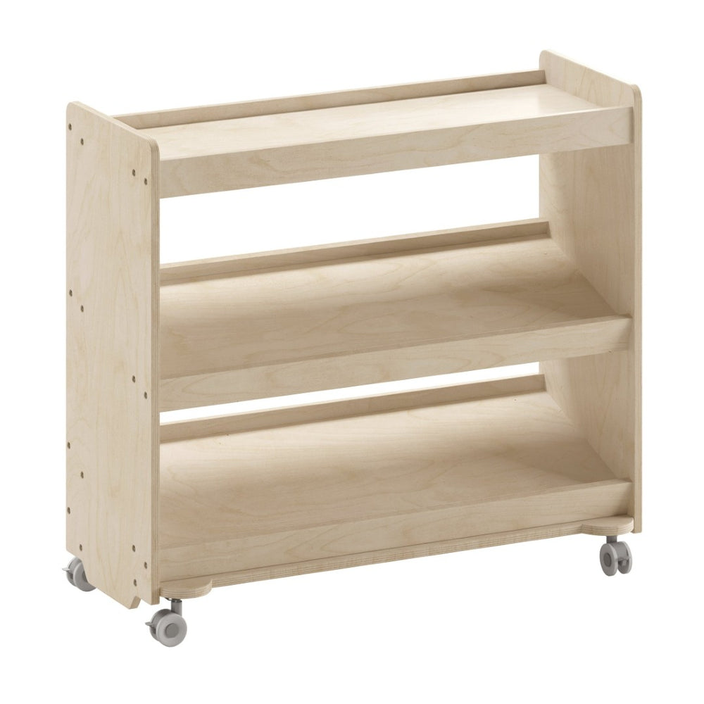 English Elm Bright Mobile Classroom Storage Cart - 3 Angled Shelves, Locking Wheels, Kid-Friendly Design, Natural Finish MK-ME13705-GG