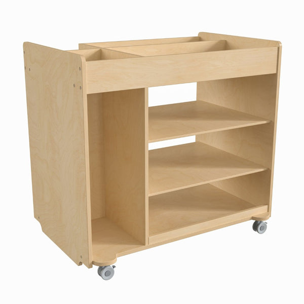 English Elm Bright Beginnings Mobile Wooden Storage Cart with Versatile Shelves, Locking Wheels & Safe Design MK-ME14504-GG