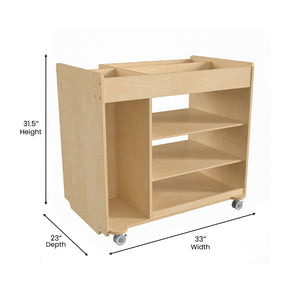 English Elm Bright Beginnings Mobile Wooden Storage Cart with Versatile Shelves, Locking Wheels & Safe Design MK-ME14504-GG