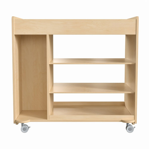 English Elm Bright Beginnings Mobile Wooden Storage Cart with Versatile Shelves, Locking Wheels & Safe Design MK-ME14504-GG