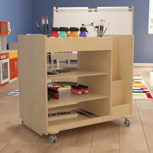 English Elm Bright Beginnings Mobile Wooden Storage Cart with Versatile Shelves, Locking Wheels & Safe Design MK-ME14504-GG
