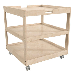 English Elm Bright Mobile Classroom Storage Cart - 3 Shelf Space-Saving Design with Locking Casters & Natural Finish MK-ME14795-GG