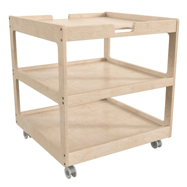 English Elm Bright Mobile Classroom Storage Cart - 3 Shelf Space-Saving Design with Locking Casters & Natural Finish MK-ME14795-GG