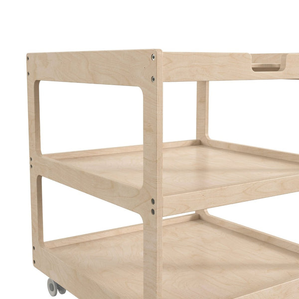 English Elm Bright Mobile Classroom Storage Cart - 3 Shelf Space-Saving Design with Locking Casters & Natural Finish MK-ME14795-GG