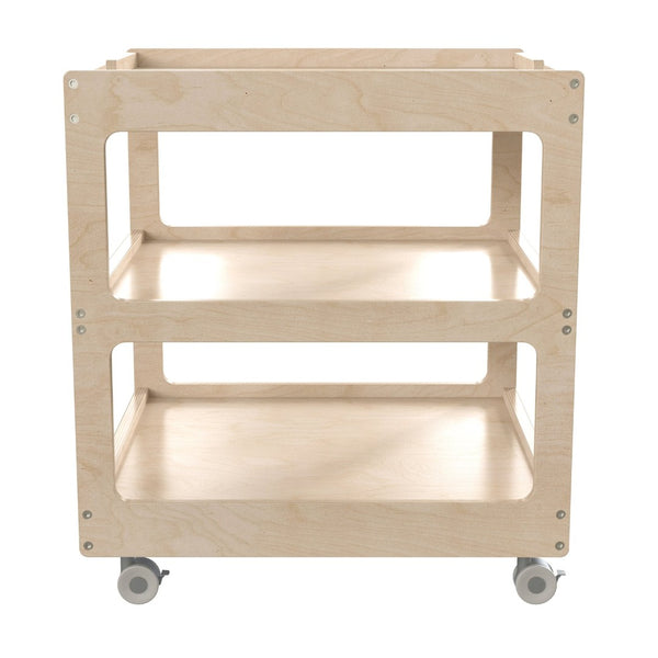 English Elm Bright Mobile Classroom Storage Cart - 3 Shelf Space-Saving Design with Locking Casters & Natural Finish MK-ME14795-GG