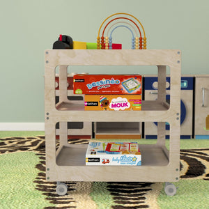 English Elm Bright Mobile Classroom Storage Cart - 3 Shelf Space-Saving Design with Locking Casters & Natural Finish MK-ME14795-GG
