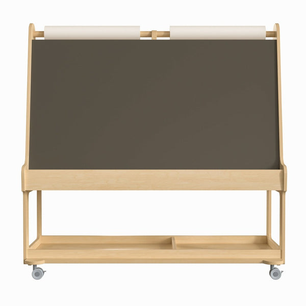 English Elm Bright Beginnings Mobile Dual-Sided Art Station for 4 Kids with Storage & Locking Caster Wheels, Natural MK-ME16621-GG