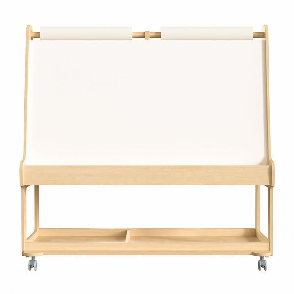 English Elm Bright Beginnings Mobile Dual-Sided Art Station for 4 Kids with Storage & Locking Caster Wheels, Natural MK-ME16621-GG