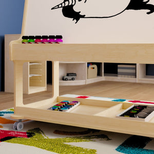 English Elm Bright Beginnings Mobile Dual-Sided Art Station for 4 Kids with Storage & Locking Caster Wheels, Natural MK-ME16621-GG