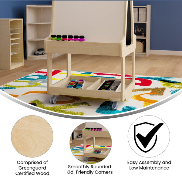English Elm Bright Beginnings Mobile Dual-Sided Art Station for 2 Students – Locking Wheels & Storage Solutions! MK-ME16768-GG