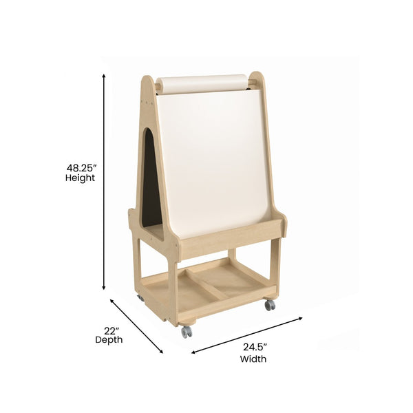 English Elm Bright Beginnings Mobile Dual-Sided Art Station for 2 Students – Locking Wheels & Storage Solutions! MK-ME16768-GG