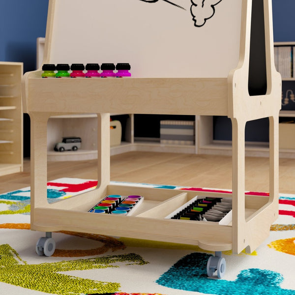 English Elm Bright Beginnings Mobile Dual-Sided Art Station for 2 Students – Locking Wheels & Storage Solutions! MK-ME16768-GG
