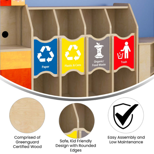 English Elm Bright Beginnings Wooden Pretend Play Recycling Station – Durable, Engaging, & Educational for Kids MK-ME17154-GG