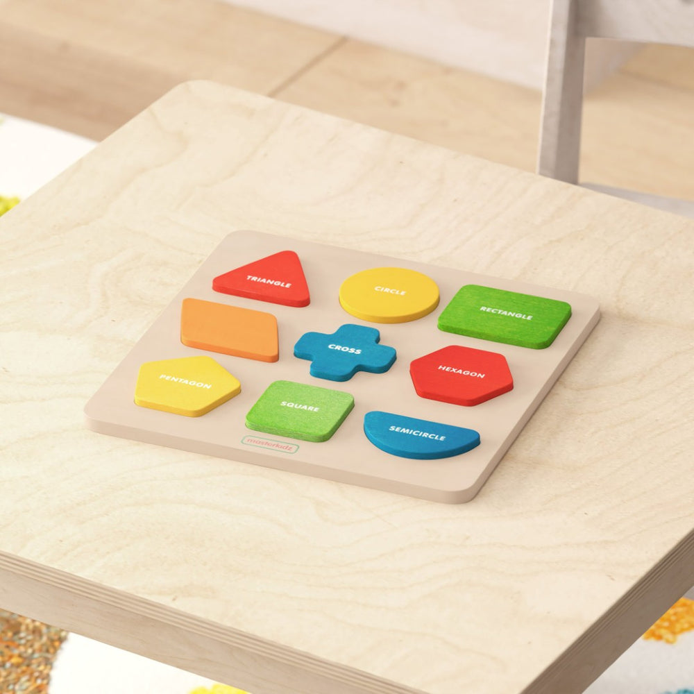 English Elm Bright Beginnings STEM Sorting Puzzle Board - Durable Birch Plywood Shape & Color Learning Tool MK-MK00576-GG