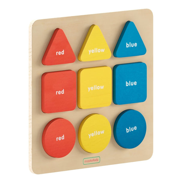 English Elm Bright Beginnings Birch Plywood STEM Puzzle Board for Kids - Shapes & Colors Learning Tool, Safe Fun MK-MK00590-GG