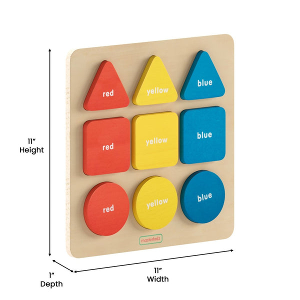 English Elm Bright Beginnings Birch Plywood STEM Puzzle Board for Kids - Shapes & Colors Learning Tool, Safe Fun MK-MK00590-GG
