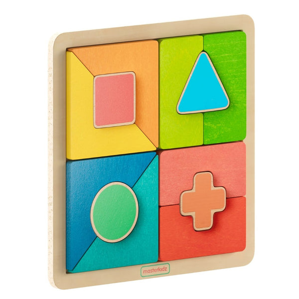 English Elm Bright Beginnings STEM Geometric Puzzle Board - Durable Birch, Colorful Shapes for Learning Fun! MK-MK00606-GG