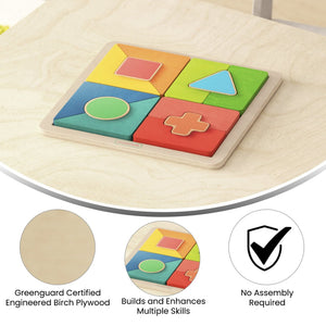 English Elm Bright Beginnings STEM Geometric Puzzle Board - Durable Birch, Colorful Shapes for Learning Fun! MK-MK00606-GG